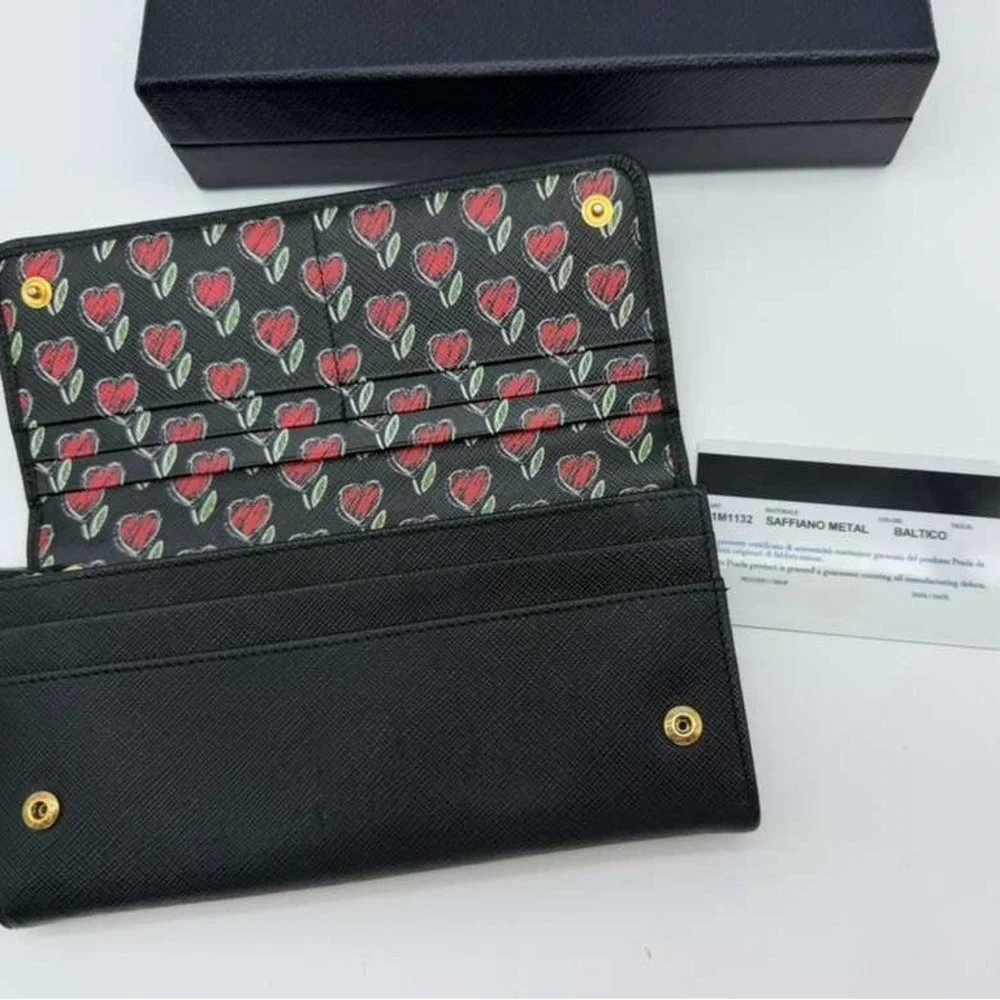 Authentic Prada Saffiano Black Continental Wallet Milano Gold Logo With Box - Picture 4 of 10